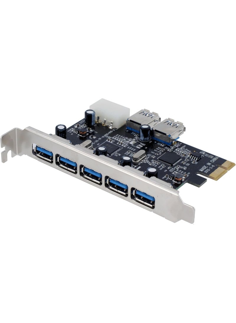 PCI Express USB 3.0 7-Port Adapter – SuperSpeed 5Gbps Expansion Card with UASP & 4-Pin Molex Power Support - Image 1